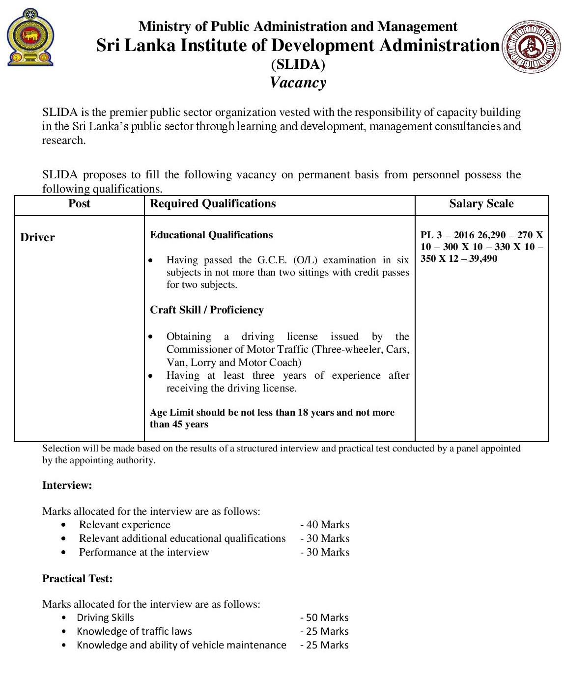 Driver - Sri Lanka Institute of Development Administration (SLIDA)